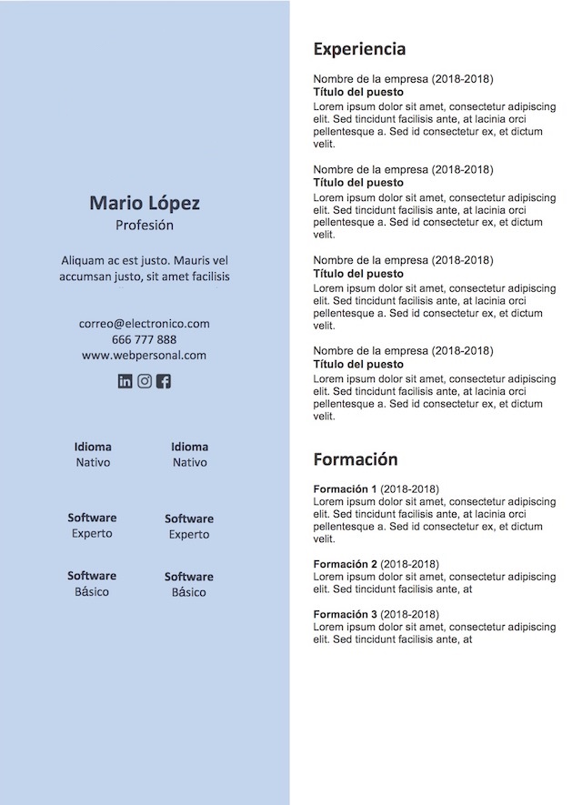 Ejemplo de plantilla de CV