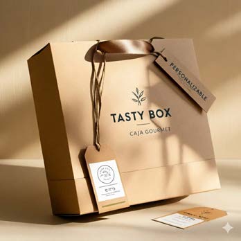 Ejemplo de packaging de Tasty Box en formato de bolsa gourmet personalizable